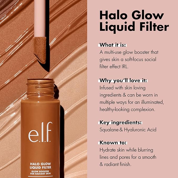 e.l.f. Halo Glow Liquid Filter, Complexion Booster For A Glowing, Soft-Focus Look, Infused With Hyaluronic Acid, Vegan & Cruelty-Free, 5 Medium/Tan-BrightBean Baby