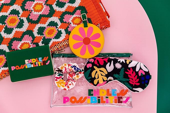 ban.do Getaway Travel Accessories Set, Vacation Essentials Pack Includes Zipper Pouch, Eye Sleeping Mask, Luggage Tag, and Hair Scrunchie, Endless Possibilities-BrightBean Baby
