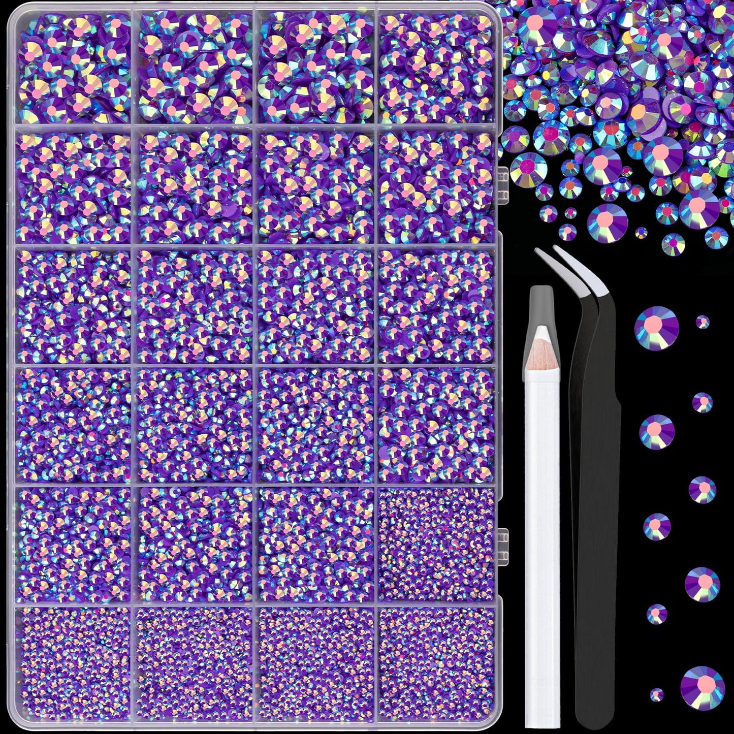 25000Pcs Resin Jelly Rhinestones for Crafting, Dark Purple AB 2-6mm Mixed Sizes Non Hotfix Flatback Gems, Bedazzling Crystal for DIY Crafts Clothing Tumblers Mugs Shoes Fabric Nail Art-BrightBean Baby