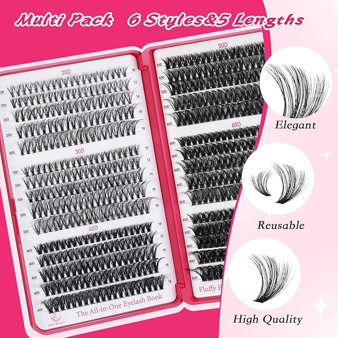 Lash Clusters 600PCS - Eyelash Clusters 20D+30D+40D+50D+60D+80D Wispy Individual Lashes D Curl Lash Extension 10-18MM Natural Lash Clusters DIY Cluster Eyelash Extensions for Beginners-BrightBean Baby