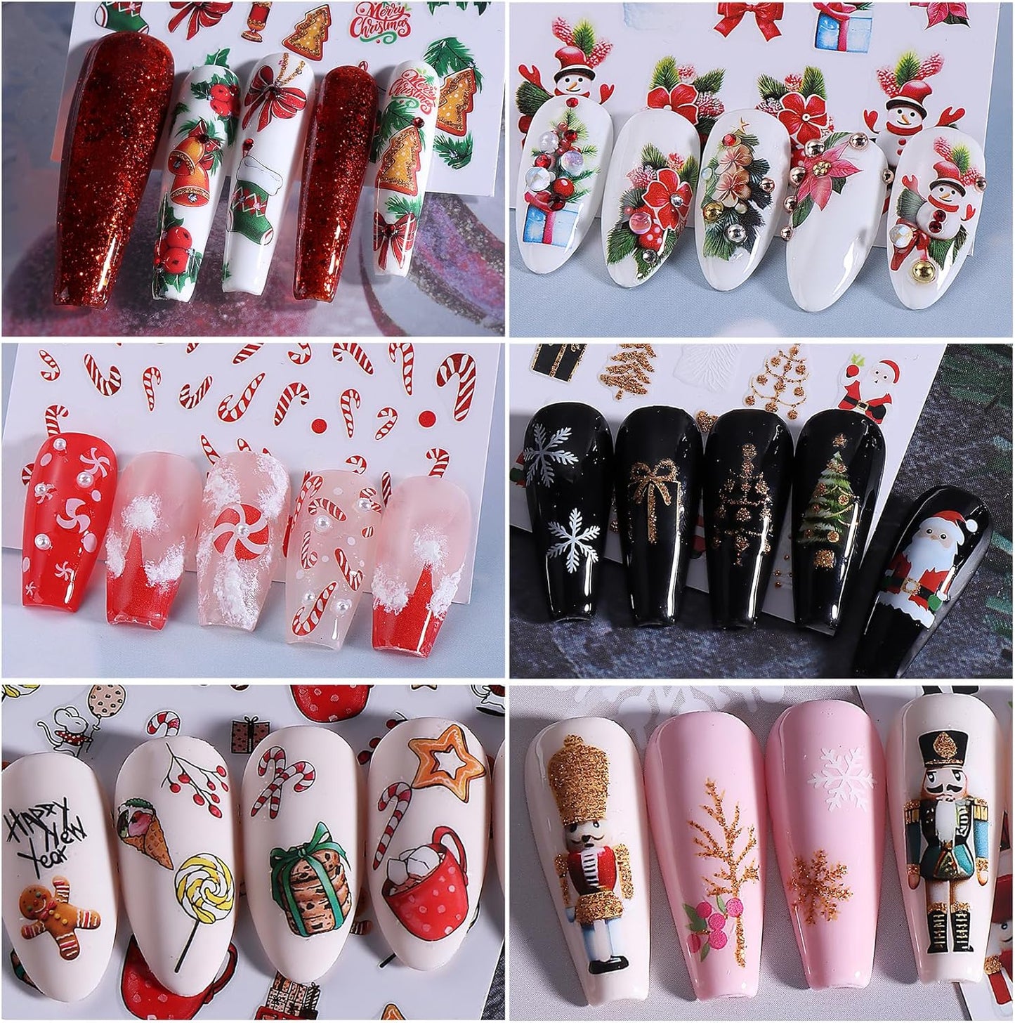 Christmas Nail Art Stickers Decals 16PCS 3D Self-Adhesive New Year Sticker for Nail Art Santa Claus Tree Elk Snowman Gonks Red Designs DIY Xmas Winter Decor Nail Art Supplies for Women Girls-BrightBean Baby
