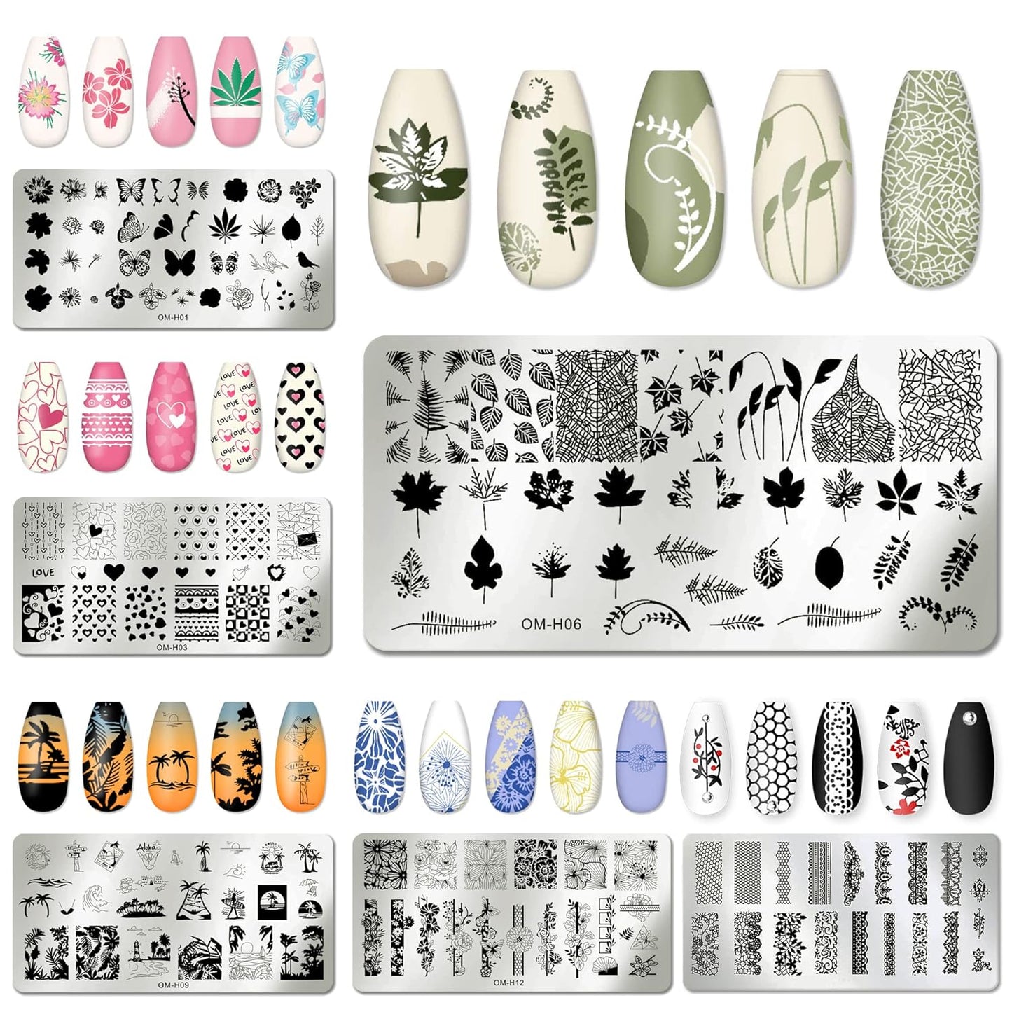 AddFavor Nail Art Stamper Kit 6pcs Flower Heart Leaf Lace Butterfly Stamping Plate Template with Silicone Nail Stamper and Scraper for Women Girls DIY Fingernail Manicure Stencils Tools-BrightBean Baby