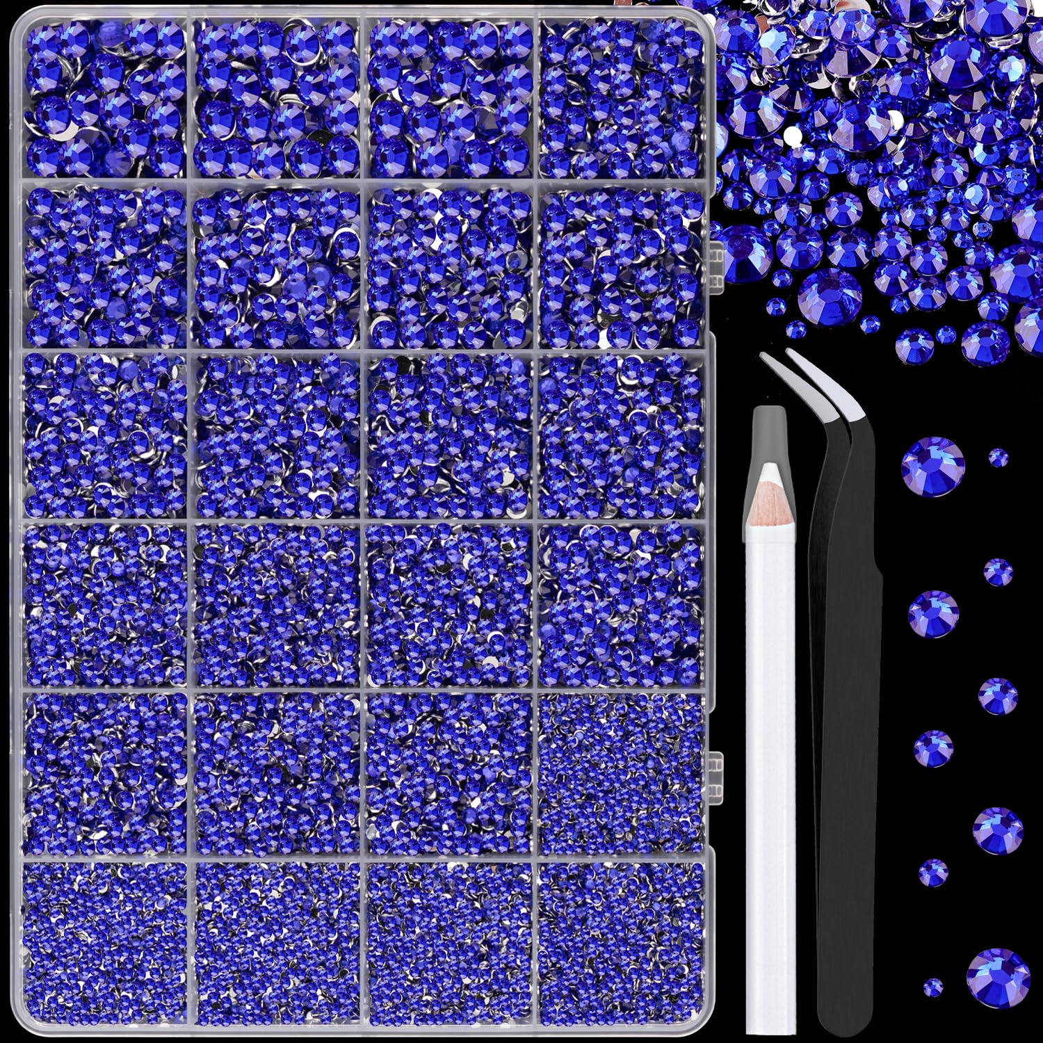 25000Pcs Resin Rhinestones for Crafting, Royal Blue 2-6mm Mixed Sizes Non Hotfix Flatback Gems, Bedazzling Crystal for DIY Crafts Clothing Tumblers Mugs Shoes Fabric Nail Art-BrightBean Baby