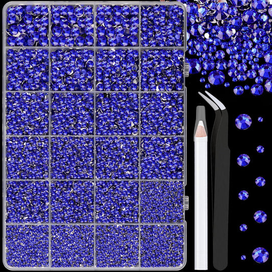 25000Pcs Resin Rhinestones for Crafting, Royal Blue 2-6mm Mixed Sizes Non Hotfix Flatback Gems, Bedazzling Crystal for DIY Crafts Clothing Tumblers Mugs Shoes Fabric Nail Art-BrightBean Baby