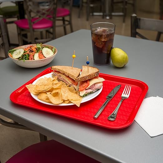 Carlisle FoodService Products CT121605 Cafe Standard Plastic Cafeteria/Fast Food Tray, NSF Certified, BPA Free, 16" Length x 12" Width, Red (Pack of 24)