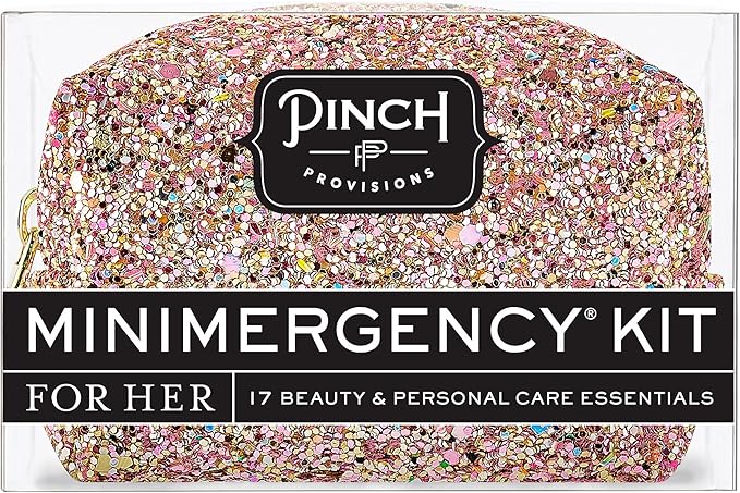 Pinch Provisions Rose Gold Minimergency Kit, includes 17 Travel-Sized Cosmetic Essentials, Convenient for Purses, Emergency Beauty Accessories, Gifts for Holiday’s & Birthday’s-BrightBean Baby