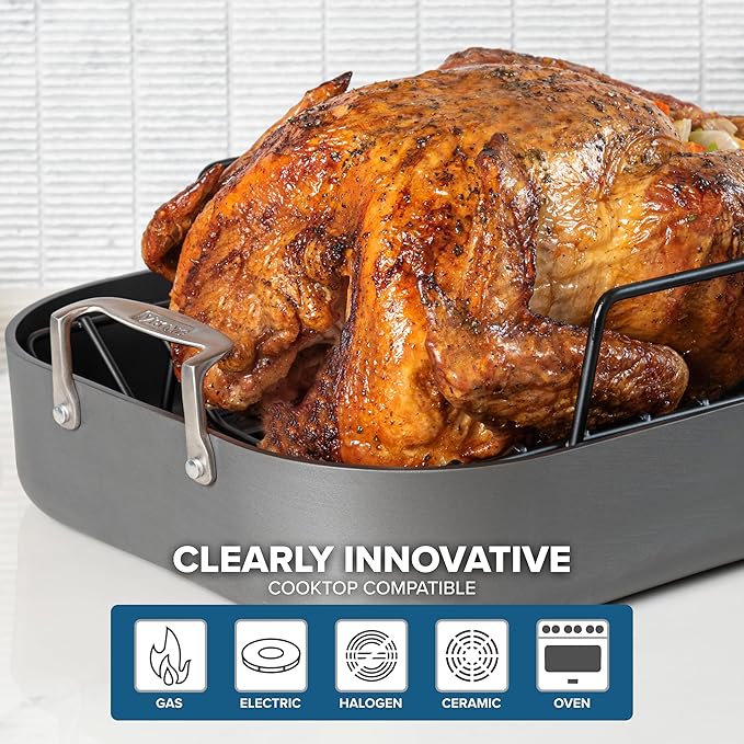 Viking Hard Anodized Roasting Pan 16x13 with Rack & Carving Set