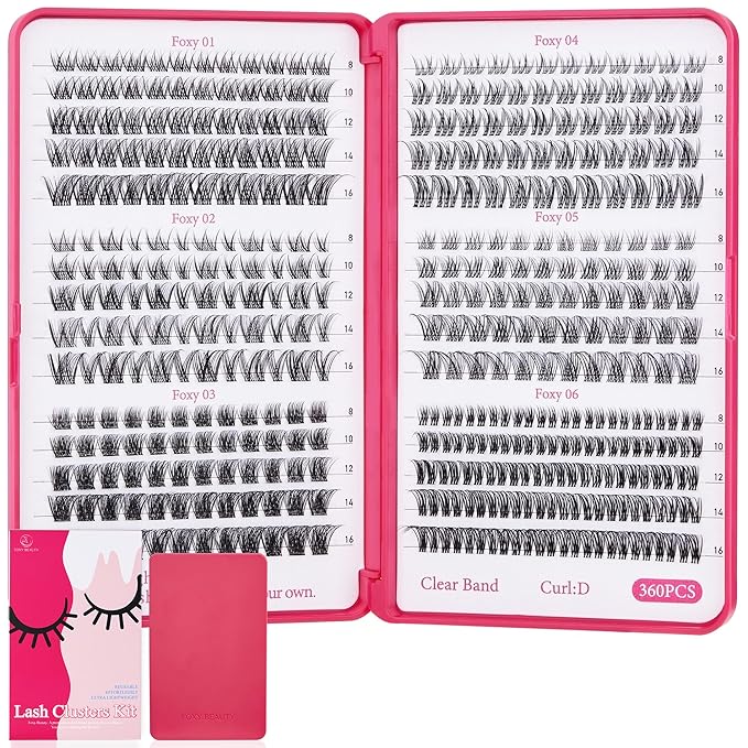Lash Clusters Kit 432pcs Wispy Lashes Clusters Lash Clusters Clear Band Eyelash Clusters Natural Look Lash Extension Kit Invisible Band Lashes 0.07D-BrightBean Baby