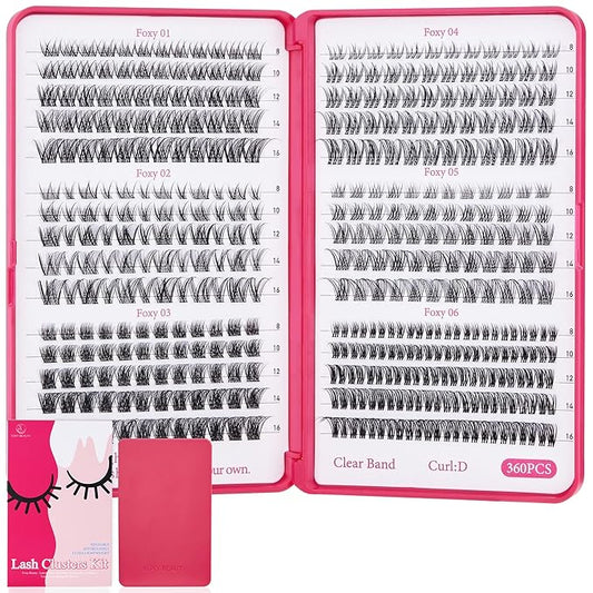 Lash Clusters Kit 432pcs Wispy Lashes Clusters Lash Clusters Clear Band Eyelash Clusters Natural Look Lash Extension Kit Invisible Band Lashes 0.07D-BrightBean Baby