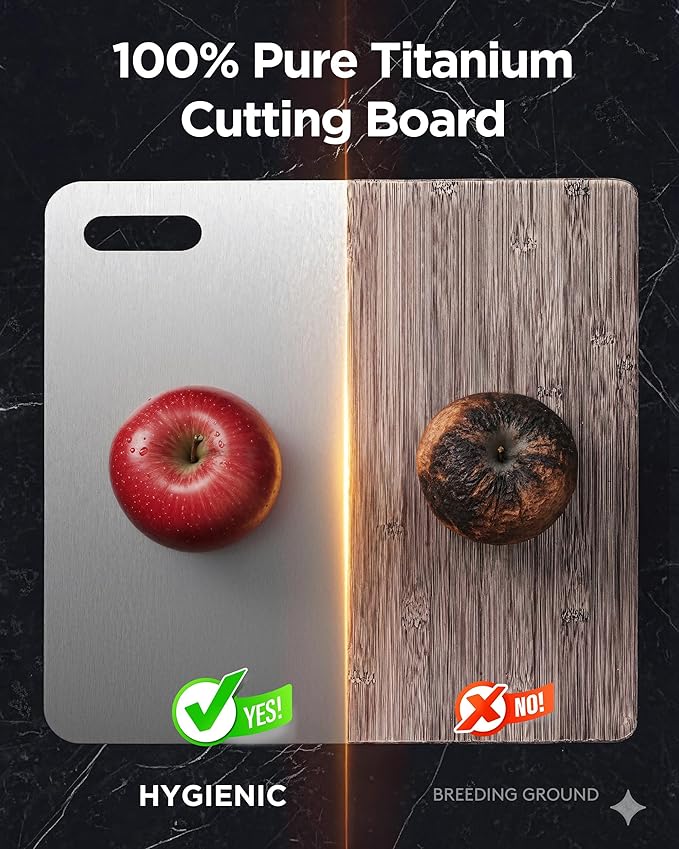 Katuchef Titanium Cutting Board for Kitchen, 100% Pure Titanium Cutting Board Food Grade,Non Toxic chopping board, Dishwasher safe, Easy to Clean Large Size, 16.1”x10”