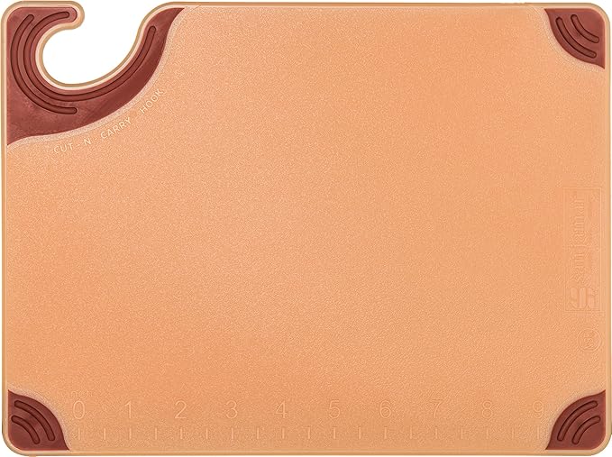 San Jamar Saf-T-Grip Plastic Cutting Board with Safety Hook, 9" x 12" x 0.375", Brown, (Pack of 6)