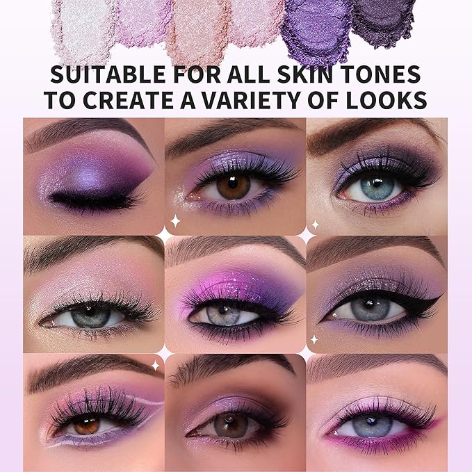 docolor Eyeshadow 9 Colors Purple Eyeshadow Palette High Pigmented Blendable Matte & Glitter Shimmer Finishes, Long Lasting Mauve Eye Makeup for Christmas Party Music Festivals-BrightBean Baby