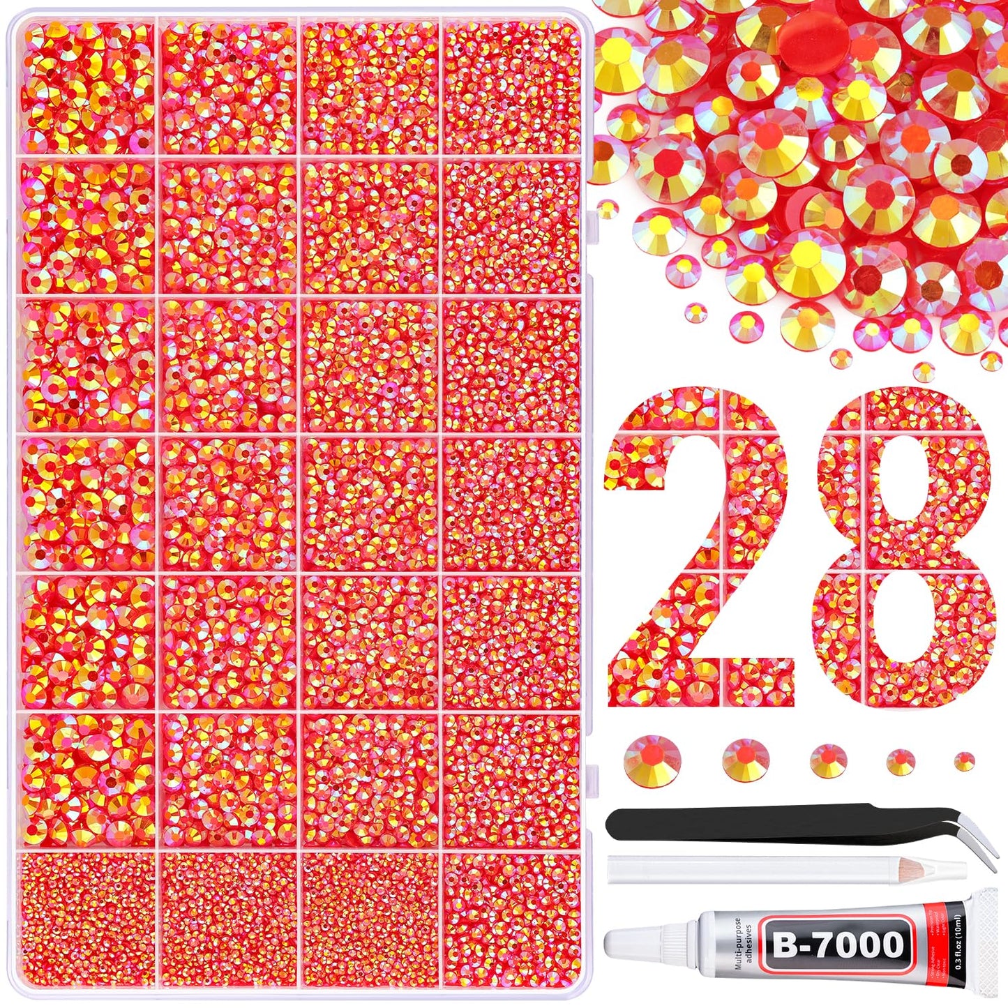 30000Pcs Resin Rhinestones for Bedazzling with Tweezers, Red AB Rhinestones for Crafting with B7000 Jewelry Glue for DIY Crafts Clothing Tumblers Shoes Fabric Nail Art-BrightBean Baby