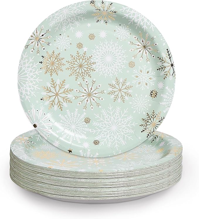 Papyrus Disposable Tabletop Plates Set - Elegant and Sturdy Plates for Any Occasion, Winter Sage Snowflake, Plates