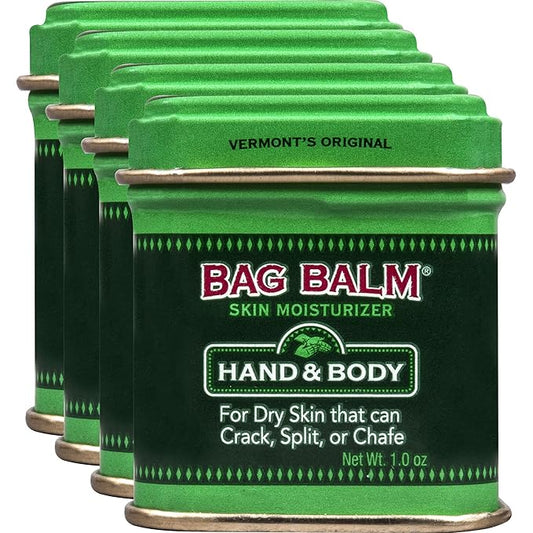 Bag Balm Vermont's Original Ointment, 1 Ounce Tin (Pack of 4), Moisturizing Ointment for Dry Skin that can Crack Split or Chafe on Hands Feet Elbows Knees Shoulders and More-BrightBean Baby