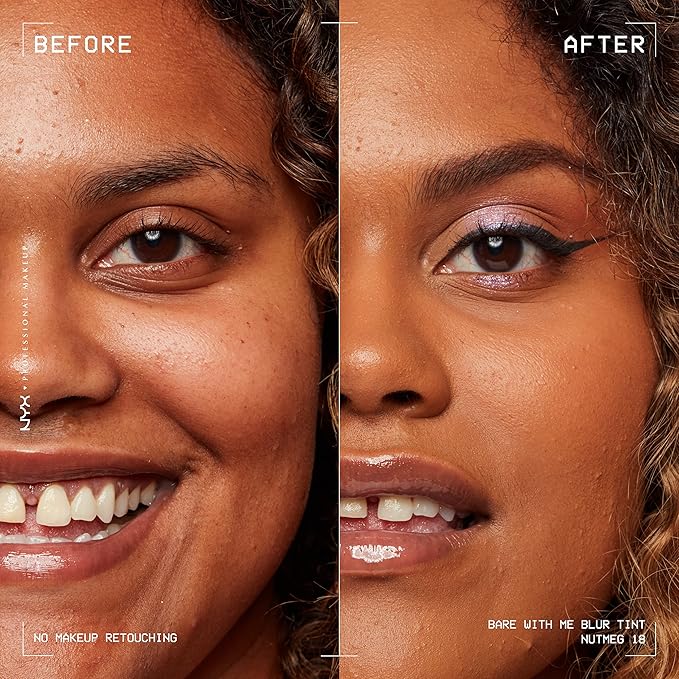 NYX PROFESSIONAL MAKEUP Bare With Me Blur Skin Tint Foundation Make Up with Matcha, Glycerin & Niacinamide - Nutmeg-BrightBean Baby