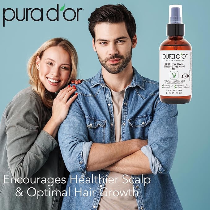 PURA D'OR 3.3 Oz Scalp & Hair Strengthening Oil - Supports Optimal Growth, Reduce Breakage, Nourish Roots for Healthier, Fuller, Thicker Hair - Rosemary, Castor & Peppermint Oil for Stronger Strands-BrightBean Baby