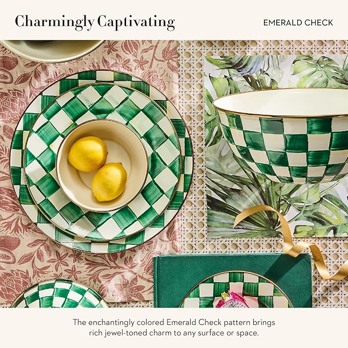 MACKENZIE-CHILDS Enamel Charger Plate, Charger Decoration for Dinner Plates or Home Decor, 12 Inches, Green-and-White Emerald Check