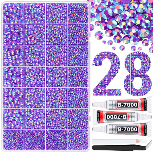 30000Pcs Resin Rhinestones for Bedazzling with 3Pcs B7000 Jewelry Glue, Dark Purple AB Flatback Gems Rhinestones for Crafting, Clothing Tumblers Mugs Shoes Fabric Decor Nail Art-BrightBean Baby