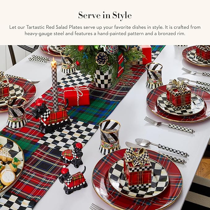 MACKENZIE-CHILDS Enamel Salad and Dessert Plate, Small Plate for Appetizers or Desserts, 8 Inches, Tartastic