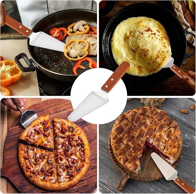 20 Pack Pizza Server Spatula, Stainless Steel Pizza Pie Server with Wooden Handle, Non Slip Pie Spatula Cutter Cake Serving for Pizza, Dessert, Pastry (10.2 x 2.4 Inches)