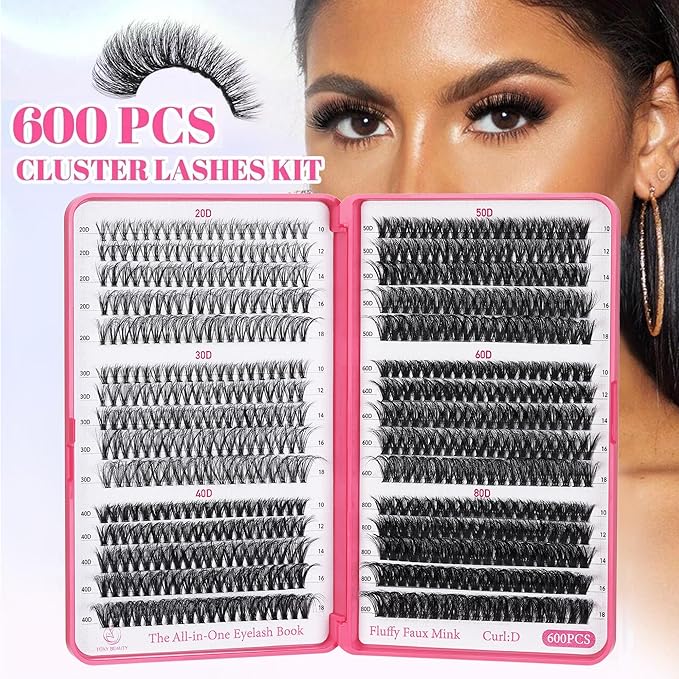 Bombshell Lash Clusters - Eyelash Clusters 20D+30D+40D+50D+60D+80D Wispy Individual Lashes D Curl Lash Extension 10-18MM Natural Lash Clusters DIY Cluster Eyelash Extensions for Beginners-BrightBean Baby