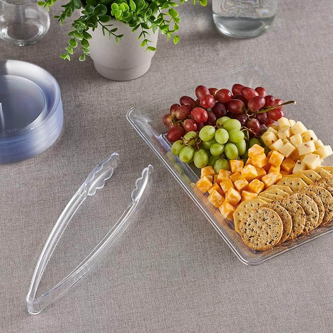 [Clear Tongs 12'' Inches] Plasticpro 12'' Serving Tongs Heavy Duty Reusable Kitchen and BBQ Clear Serving Tongs for party's, Caterings, Events, Buffet, Weddings, And every Day use Pack of 12
