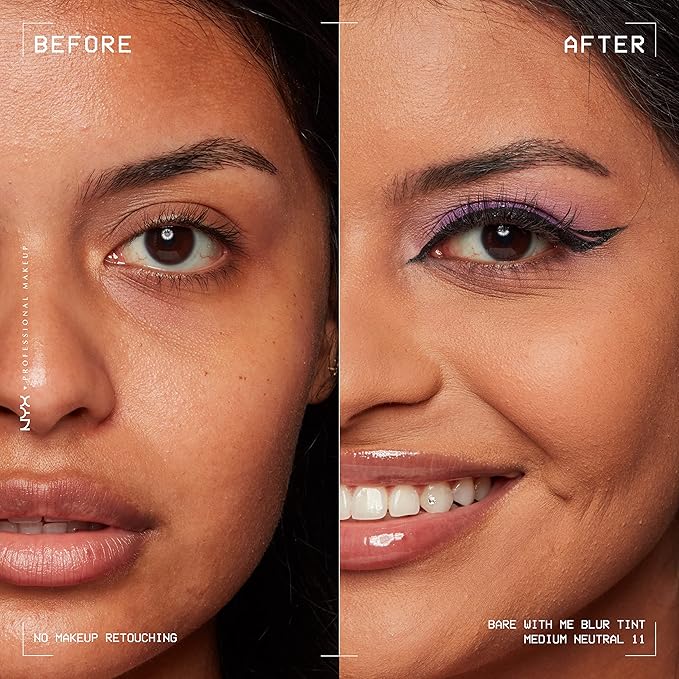 NYX PROFESSIONAL MAKEUP Bare With Me Blur Skin Tint Foundation Make Up with Matcha, Glycerin & Niacinamide - Medium Neutral-BrightBean Baby