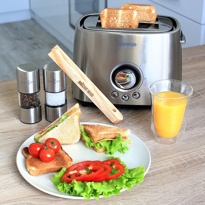 2 Pcs Magnetic Wooden Toaster Tongs | 8.7-Inch Kitchen Tongs for Cooking, Bread, Bacon, Bagels, and Muffins | Non-Toxic Design, Prefect Bamboo Alternative, Perfect for Toaster, BBQ, and Grilling