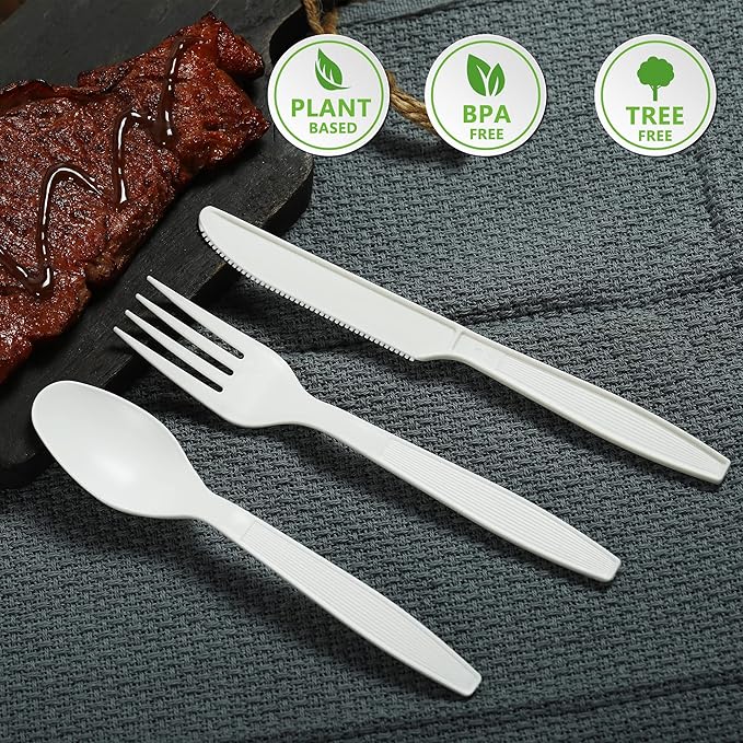 Compostable Fork,100 Biodegradable Silverware for Party,Large Disposable Utensils Eco Friendly Durable and Heat Resistant,Alternative to Plastic Fork