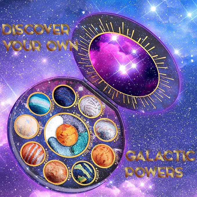 Galactic Assemble Eyeshadow Palette 14 Colors Glitter Shimmer Metallic Eye Shadow Pallet Blue Galaxy Eye Makeup Palettes Create Space-like Eyes Make up Orange Gifts for Women Girls-BrightBean Baby
