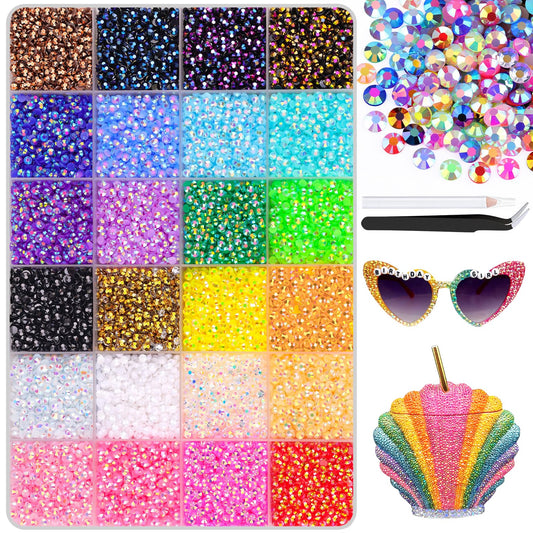 24000Pcs Resin Jelly Rhinestones with Tweezers for Crafting, Multi Colors 3mm Non Hotfix Flatback Gems, Bedazzling Crystal for DIY Crafts Clothing Tumblers Mugs Shoes Decor Nail Art-BrightBean Baby