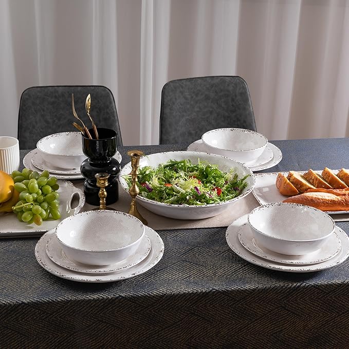 Farmhouse Melamine Serving Tray with Handles, Set of 2, 19"x12" Extra Large Rectangular Turkey Serving Platter, Serving Food Trays for Entertaining, Christmas,Thanksgiving,Party, Ivory