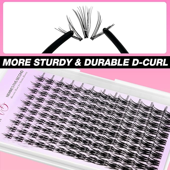 VEYESBEAUTY Lash Clusters Eyelash Extensions Thin & Invisible Band DIY Individual False Eyelashes Newbie's Five-Second Series Wispy Lash Tray for Self-application, Camellia Lashes 8-18mm Mixed Length-BrightBean Baby