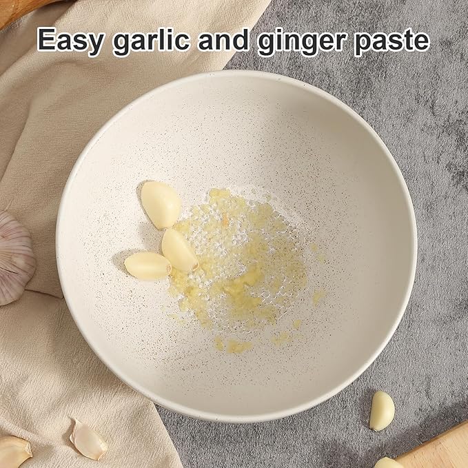 Ceramic Large Salad Bowls with Garlic Grater Function. White 60 OZ Salad Serving Bowl. Deep Bowl fit for Soup, Cereal, Ramen, Pasta, Salad.