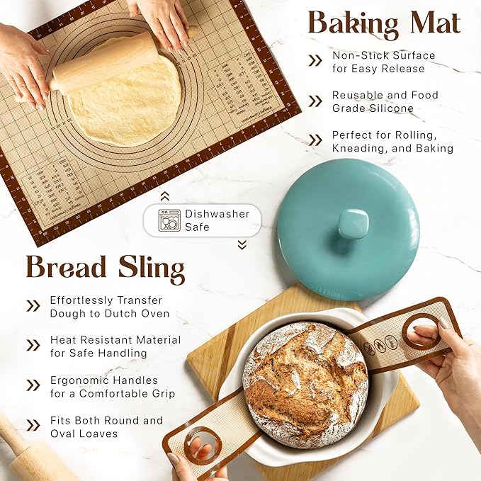 Sourdough Kit with Professional Bread Making Tools - A Complete Sourdough Bread Kit Including 10" Round & 11" Oval Bannetons, Bread Lame, Whisk, Bowl & Dough Scrapers, Slings, and Mat (17-Piece Kit)