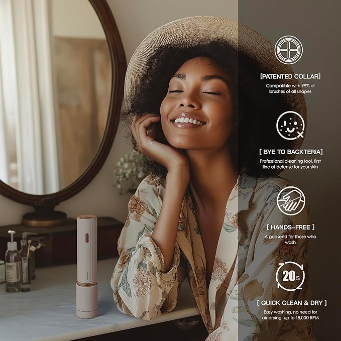 Electric Makeup Brush Cleaner & Dryer Machine, Upgraded Patented Universal Collar Fits 99% of Brush Shapes, Deep Clean & Quick Dry, Rechargeable & Portable for Travel & Home Use, Gift-BrightBean Baby