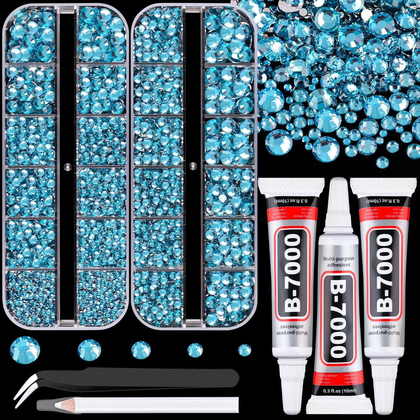 Resin Rhinestones for Crafting with B7000 Jewelry Glue, 2 Boxes Indicolite Flatback Crystals with 3Pcs 10ml Glue for Bedazzling Crafts DIY Nail Art Makeup，Non Hotfix Gems for Clothing Shoes-BrightBean Baby