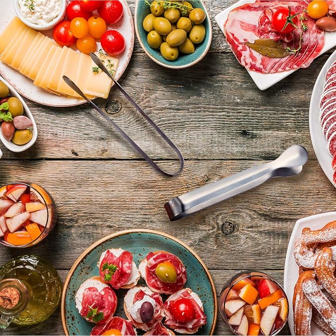 Gejoy 12 Pieces Mini Tongs Stainless Steel Small Sugar Serving Tongs for Charcuterie Board Appetizers Dessert Serving Food Tiny Party Danish Candy(4.3 Inch,Silver)