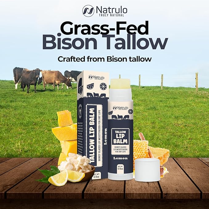 Beef Tallow Lip Balm – Natural Tallow Beeswax Chapstick – Hydrating Moisturizer Grass Fed Bison Tallow Balm Lip Care – Soothes Chapped, Dry Lips, Sensitive Skin – Long Lasting & Vitamin Rich USA-Made-BrightBean Baby