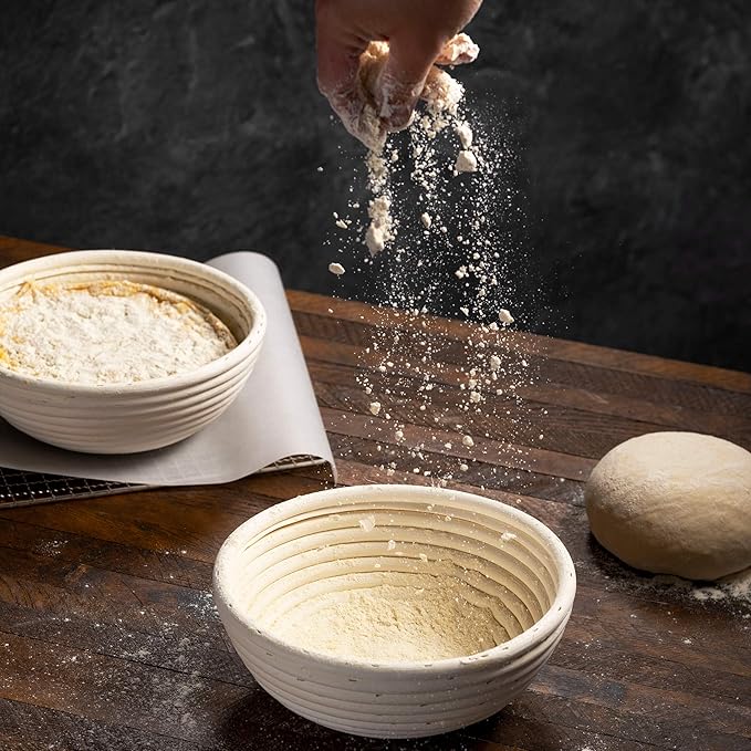 Banneton Bread Proofing Basket [Set of 2 ] Round 9 Inch Handmade Rattan Baskets and Liners for Sourdough
