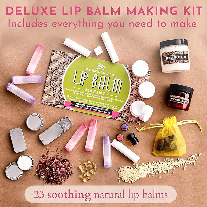 Deluxe Lip Balm Kit with Filling Tray, (77-Piece Set) For Making Your Very Own Clear & Colored DIY Lip Balms! | Includes Tubes, Bees Wax Pouch, 100% Pure Therapeutic Essential Oils & More-BrightBean Baby