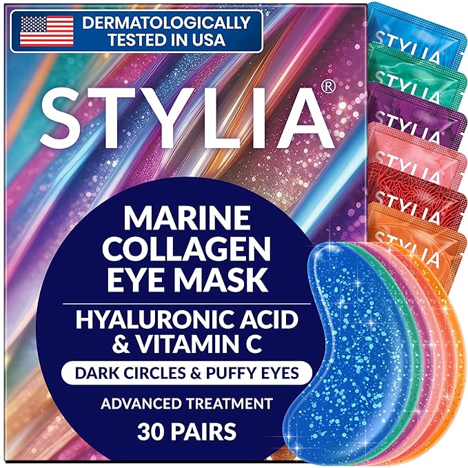 Stylia Under Eye Patches for Puffy Eyes and Dark Circles (30 Pairs) - Marine Collagen Under Eye Mask with Vitamin C, Hyaluronic Acid, Pearl Extract - Eye Masks for Dark Circles and Puffiness-BrightBean Baby
