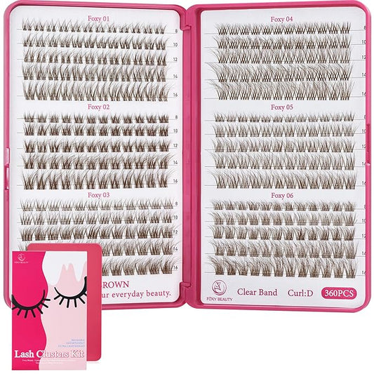 Lash Clusters - Dark Brown Lashes 360PCS Natural Wispy Fluffy Eyelash Clusters 8-16 MM Eyelash Extensions D Curl Faux Mink Lash Extensions DIY at Home-BrightBean Baby
