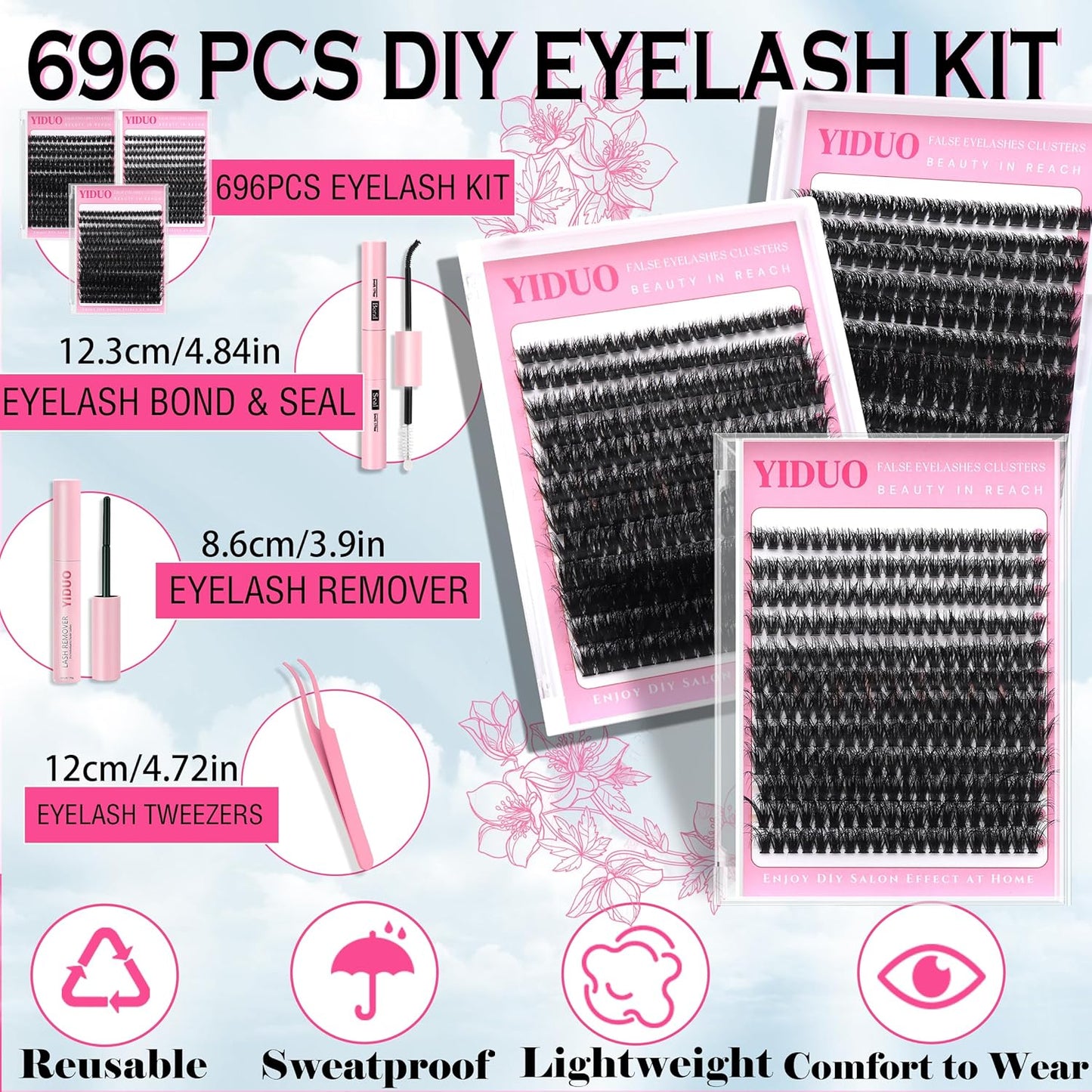 D Curl Volume Fake Eyelashes Lashes Cluster Kit Wispy Faux Mink Lashes 696Pcs Bulk Packs, DIY Individual Eyelash Extensions Wholesale Combo Pack with Glue|Tweezers|Removers-BrightBean Baby