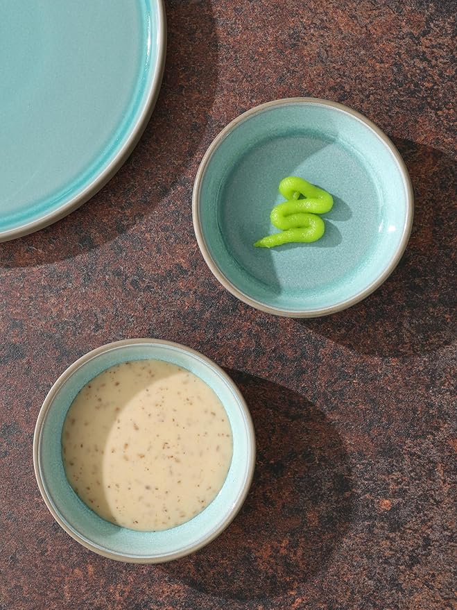 famiware Nature Ceramic Soy Sauce Dish, Dipping Bowls Set of 6, 3 oz Dipping Sauce Bowls/Dishes/Cups/Plates, Small Serving Bowls for Side Dishes, Condiments, Sushi, Appetizer, Dessert, Verdure