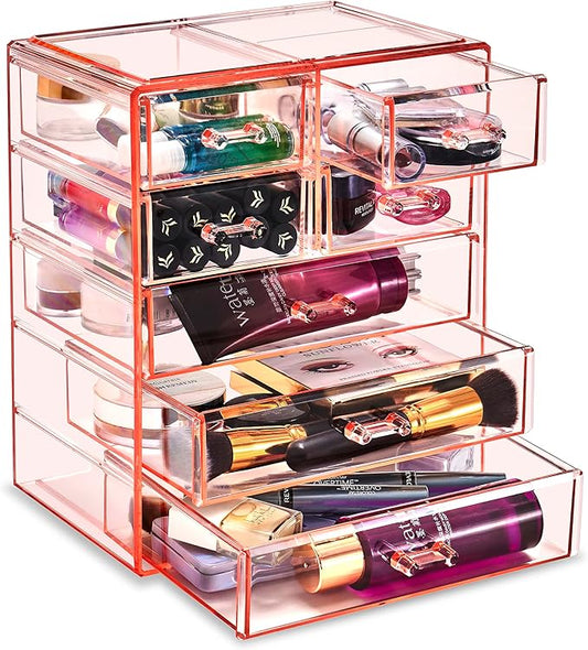 Sorbus Acrylic Makeup Organizer - Organization and Storage Case for Cosmetics Make Up & Jewelry - Big Clear Makeup Organizer for Vanity, Bathroom, College Dorm, Closet, Desk (3 Large, 4 Small Drawers)-BrightBean Baby