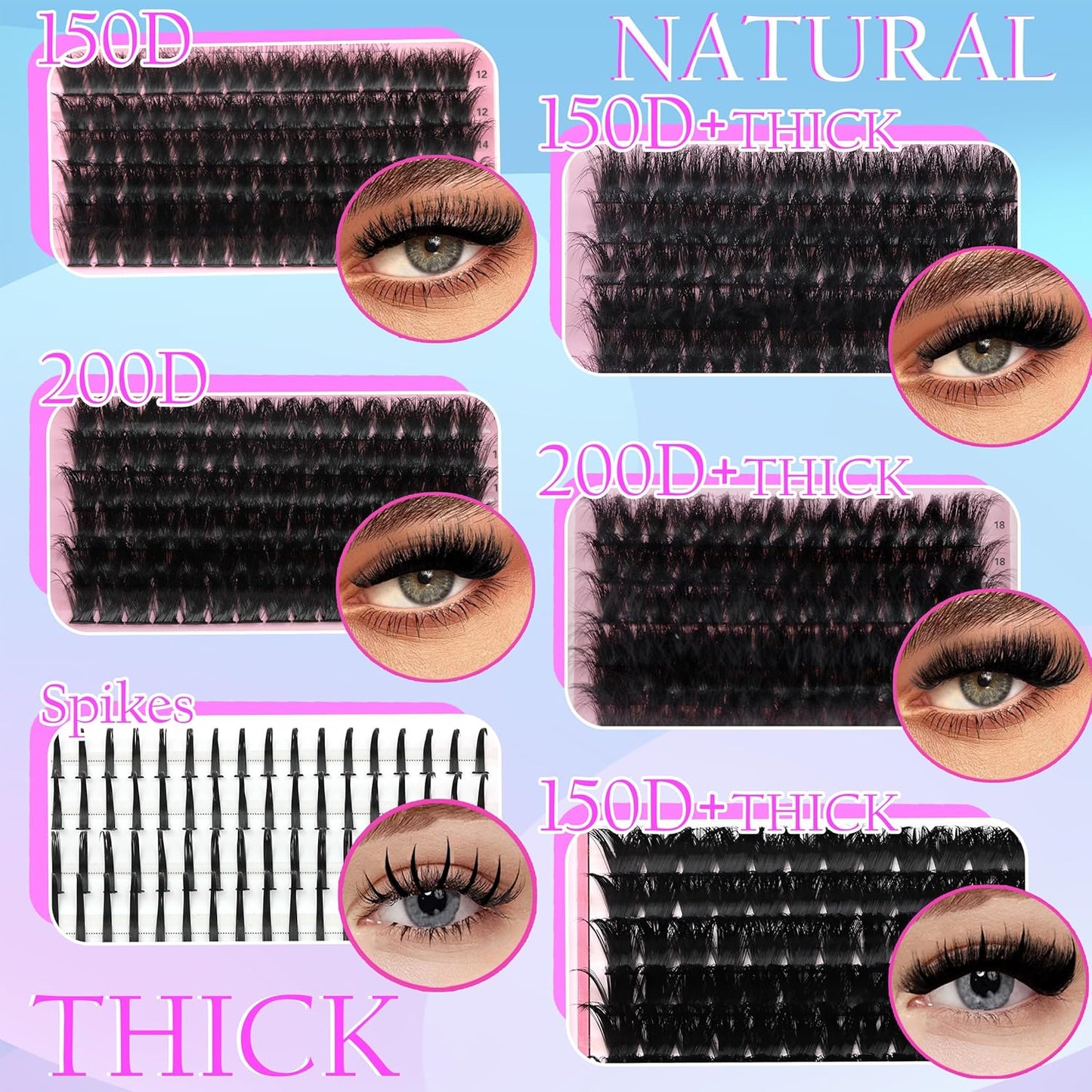 575Pcs Bulk Pack Lashes Clusters Kit with Glue and Removers, D Curl Volume 150D+200D+Spiky Lashes Clusters, 12-21mm Manga Extension Eyelashes DIY Individual False Eyelash Wholesale Pack-BrightBean Baby