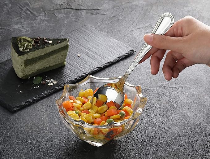 New Star Foodservice 1029420 Bead Pattern, 18/0 Stainless Steel, Dinner/Dessert Spoon, 7.6-Inch, Set of 12