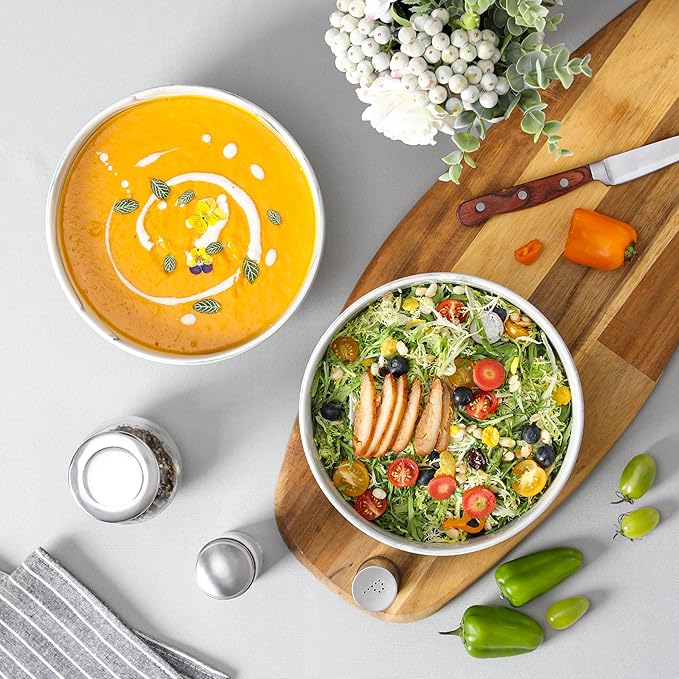 MALACASA Large Serving Bowls, 60 OZ (8'') Salad Bowls Set of 2, Ceramic Mixing Bowls for Kitchen, Serving Bowl for Soup, Pasta, Side Dishes and Entertaining, Marble Grey, Series REGULAR